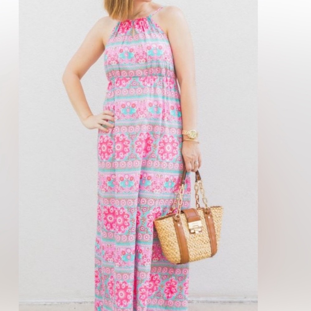 Vineyard Vines Pink and Blue Smocked Halter Sundress